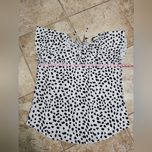 SimpleFun Dalmatian Print Blouse XL Black White Dot Animal Print Y2K Preppy - Picture 6 of 7